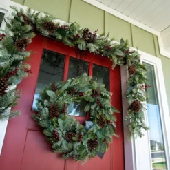 Village Lighting 30" Pre-Lit Winter Frost Christmas Wreath, Clear LED Lights -Northlight Sale Store D403192S 5