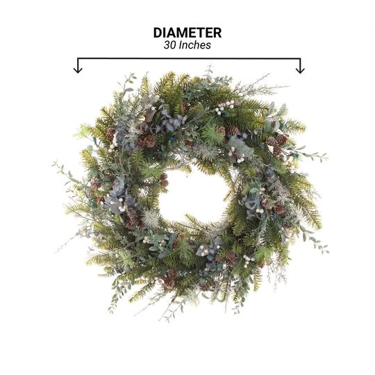 Village Lighting 30" Pre-Lit Rustic White Berry Christmas Wreath, Clear LED Lights 8 Village Lighting 30" Pre-Lit Rustic White Berry Christmas Wreath, Clear LED Lights - Image 8