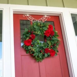 Village Lighting 30" LED Red Peonies & Berry Wreath -Northlight Sale Store D403198S 4