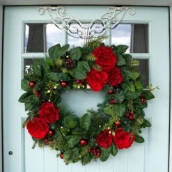 Village Lighting 30" LED Red Peonies & Berry Wreath -Northlight Sale Store D403198S 6