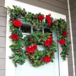 Village Lighting 30" LED Red Peonies & Berry Wreath -Northlight Sale Store D403198S 7