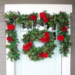 Village Lighting 30" LED Red Peonies & Berry Wreath -Northlight Sale Store D403198S 8