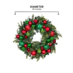 Village Lighting 30" Pre-Lit Christmas Cheer Wreath, Clear LED Lights -Northlight Sale Store D403201S 19