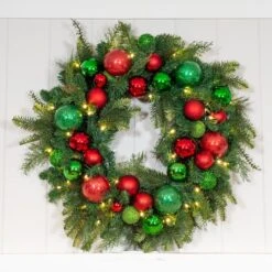 Village Lighting 30" Pre-Lit Christmas Cheer Wreath, Clear LED Lights -Northlight Sale Store D403201S 8
