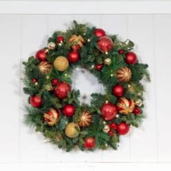 Village Lighting 30" Pre-Lit Christmas Classic Wreath, Clear LED Lights -Northlight Sale Store D403203S 6