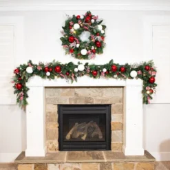 Village Lighting 30" Pre-Lit Nordic Christmas Wreath, Red & Clear LED Lights -Northlight Sale Store D403205S 11