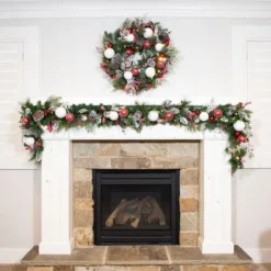 Village Lighting 30" Pre-Lit Frosted Wonderland Christmas Wreath, Red & Clear LED Lights -Northlight Sale Store D403209S 11