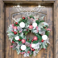Village Lighting 30" Pre-Lit Frosted Wonderland Christmas Wreath, Red & Clear LED Lights -Northlight Sale Store D403209S 5