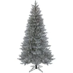 7.5ft. Pre-Lit Crystal Silver Metallic Artificial Christmas Tree, Multicolor LED Lights