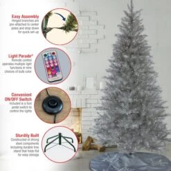 7.5ft. Pre-Lit Crystal Silver Metallic Artificial Christmas Tree, Multicolor LED Lights -Northlight Sale Store D409508S 17