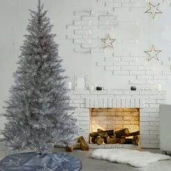 7.5ft. Pre-Lit Crystal Silver Metallic Artificial Christmas Tree, Multicolor LED Lights -Northlight Sale Store D409508S 2