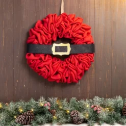 Glitzhome® 18" Christmas Red Belt Fabric Wreath 10 Glitzhome® 18" Christmas Red Belt Fabric Wreath -Northlight Sale Store D444197S 2