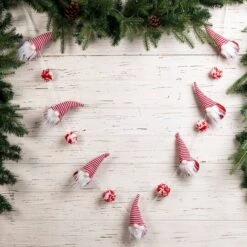Glitzhome® 6ft. Red & White Fabric Christmas Gnome Garland, 2ct. -Northlight Sale Store D445245S 2