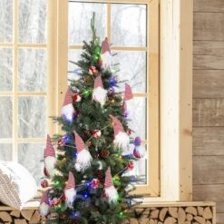 Glitzhome® 6ft. Red & White Fabric Christmas Gnome Garland, 2ct. -Northlight Sale Store D445245S 3