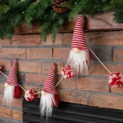 Glitzhome® 6ft. Red & White Fabric Christmas Gnome Garland, 2ct. -Northlight Sale Store D445245S 4