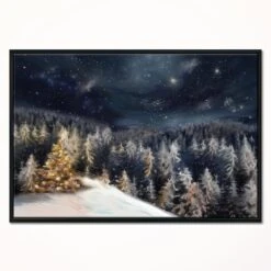 Designart - Night Forest Christmas Tree - Landscape Framed Canvas Art Print Black 9 Designart - Night Forest Christmas Tree - Landscape Framed Canvas Art Print Black -Northlight Sale Store D448589S 2