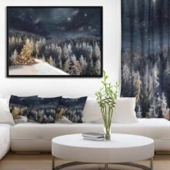 Designart - Night Forest Christmas Tree - Landscape Framed Canvas Art Print Black 11 Designart - Night Forest Christmas Tree - Landscape Framed Canvas Art Print Black -Northlight Sale Store D448589S 4