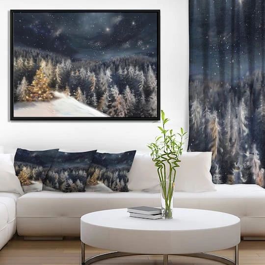 Designart - Night Forest Christmas Tree - Landscape Framed Canvas Art Print Black 6 Designart - Night Forest Christmas Tree - Landscape Framed Canvas Art Print Black - Image 6