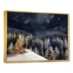 Designart - Night Forest Christmas Tree - Landscape Framed Canvas Art Print Gold 5 Designart - Night Forest Christmas Tree - Landscape Framed Canvas Art Print Gold -Northlight Sale Store D448591S 1 1