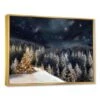 Designart - Night Forest Christmas Tree - Landscape Framed Canvas Art Print Gold