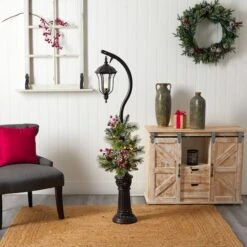 5ft. Pre-Lit LED Holiday Decorated Lamp Post With Greenery & Berries -Northlight Sale Store D478686S 7