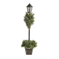 5ft. Pre-Lit LED Holiday Decorated Lamp Post With Faux Greenery In Decorative Container -Northlight Sale Store D478687S 3