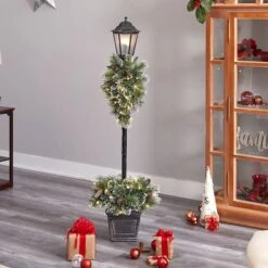 5ft. Pre-Lit LED Holiday Decorated Lamp Post With Faux Greenery In Decorative Container -Northlight Sale Store D478687S 7
