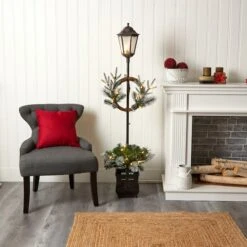 5ft. Pre-lit LED Holiday Decorated Lamp Post With Greenery In Decorative Planter -Northlight Sale Store D478688S 4