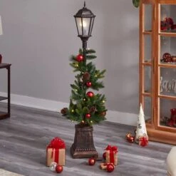 5ft. Pre-Lit LED Holiday Decorated Lamp Post With Greenery & Ornaments -Northlight Sale Store D478689S 7