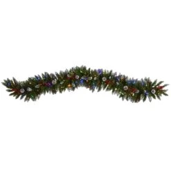 6ft. Pre-Lit LED Snow Tipped Extra Wide Christmas Garland With Pinecones & Berries