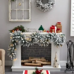 9ft. Pre-Lit LED Flocked Artificial Christmas Garland -Northlight Sale Store D478772S 4