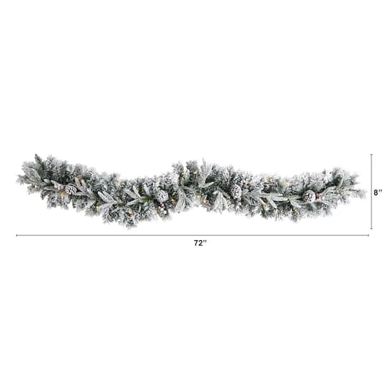 6ft. Pre-Lit LED Flocked Christmas Garland With Pinecones 3 6ft. Pre-Lit LED Flocked Christmas Garland With Pinecones - Image 3