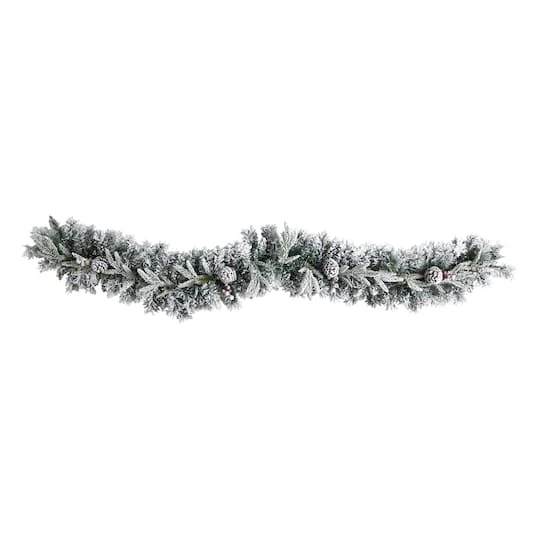 6ft. Pre-Lit LED Flocked Christmas Garland With Pinecones 4 6ft. Pre-Lit LED Flocked Christmas Garland With Pinecones - Image 4