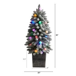 3ft. Pre-Lit Flocked Highland Fir Artificial Christmas Tree In Decorative Planter, Multicolor 20 LED Lights -Northlight Sale Store D478786S 2