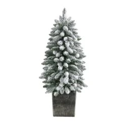 3ft. Pre-Lit Flocked Highland Fir Artificial Christmas Tree In Decorative Planter, Multicolor 20 LED Lights -Northlight Sale Store D478786S 3