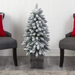 3ft. Pre-Lit Flocked Highland Fir Artificial Christmas Tree In Decorative Planter, Multicolor 20 LED Lights -Northlight Sale Store D478786S 8