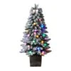 4ft. Pre-Lit Winter Flocked Artificial Christmas Tree In Decorative Planter, Multicolor LED Lights