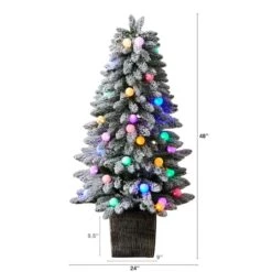 4ft. Pre-Lit Winter Flocked Artificial Christmas Tree In Decorative Planter, Multicolor LED Lights -Northlight Sale Store D478787S 2