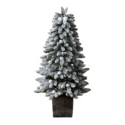 4ft. Pre-Lit Winter Flocked Artificial Christmas Tree In Decorative Planter, Multicolor LED Lights -Northlight Sale Store D478787S 3