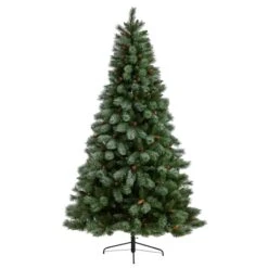8ft. Unlit Snowed French Alps Mountain Pine Artificial Christmas Tree With Pinecones