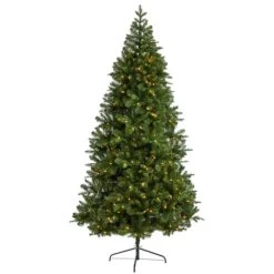 8ft. Pre-Lit Grand Teton Spruce Flat Back Artificial Christmas Tree, Warm White LED Lights