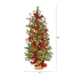 3ft. Pre-Lit Pine Artificial Christmas Tree With Berries And Burlap Base, Warm White Lights -Northlight Sale Store D478805S 2