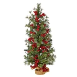 3ft. Pre-Lit Pine Artificial Christmas Tree With Berries And Burlap Base, Warm White Lights -Northlight Sale Store D478805S 3