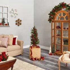 3ft. Pre-Lit Pine Artificial Christmas Tree With Berries And Burlap Base, Warm White Lights -Northlight Sale Store D478805S 8