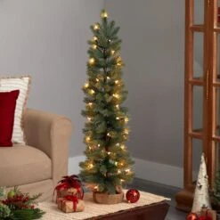 3ft. Pre-Lit Green Pine Artificial Christmas Tree With Burlap Base, Warm White Lights -Northlight Sale Store D478806S 7