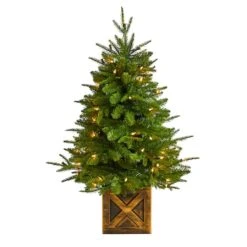 3ft. Pre-Lit Finland Fir Artificial Christmas Tree In Decorative Planter, Warm White Lights