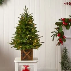 3ft. Pre-Lit Finland Fir Artificial Christmas Tree In Decorative Planter, Warm White Lights -Northlight Sale Store D478817S 7