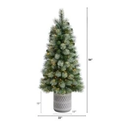 4.5ft. Pre-Lit Nova Scotia Pine Artificial Christmas Tree In Engraved Geometric Stone Planter, Warm White LED Lights -Northlight Sale Store D478819S 2
