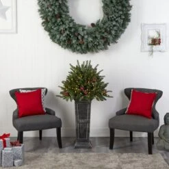 4ft. Pre-Lit Glittered Artificial Christmas Plant On Pedestal, Multicolor LED Lights -Northlight Sale Store D478834S 10