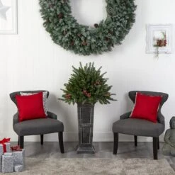 4ft. Pre-Lit Glittered Artificial Christmas Plant On Pedestal, Multicolor LED Lights -Northlight Sale Store D478834S 11